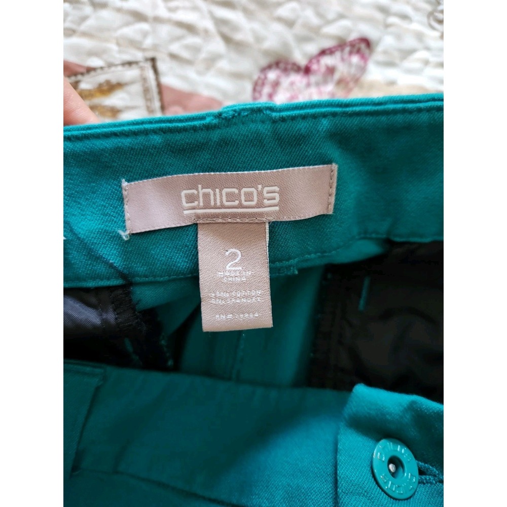 Chico's Women's Capri Pants Stretch Mid-Rise Pockets Green  Cotton Size‎ L(12) - Picture 10 of 10